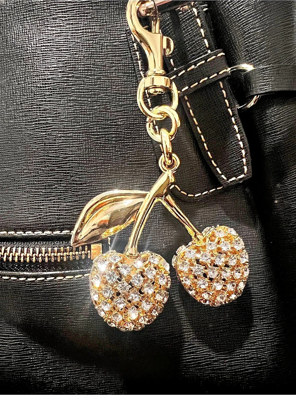 Crystal Cherry Bag Charm Gold